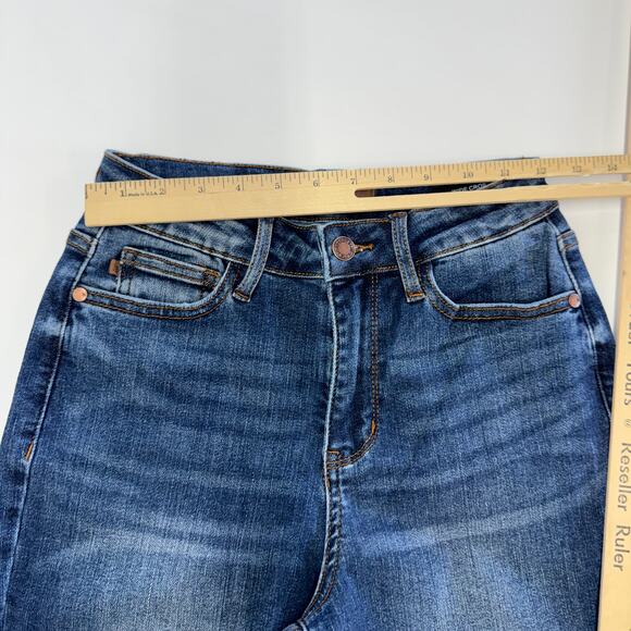 Judy Blue Jeans Womens 0/24 Blue Saturday Vibes High Rise Embroidered Wide Crop - Picture 8 of 10